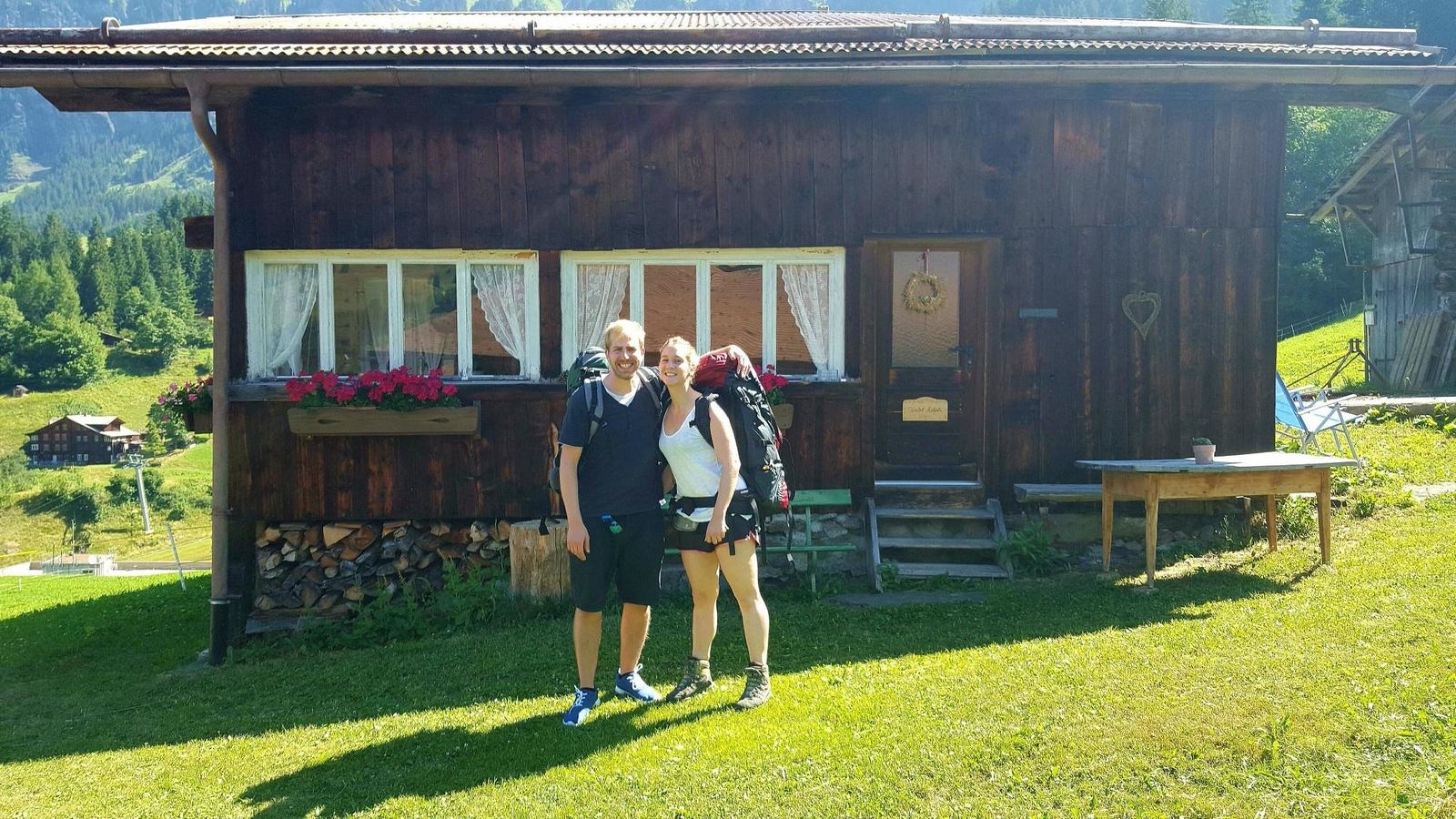 Guest photo: the entrance of Chalet Aelpli with its wooden sign